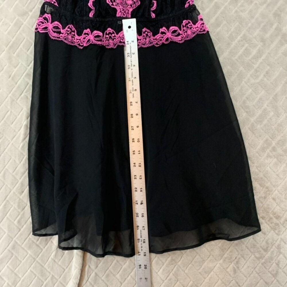 Womans Large Lingerie Top Black Pink Lace Fit & Flare Adjustable Strappy Sleeve - Picture 6 of 11